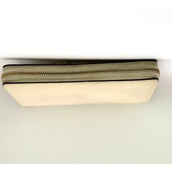 Gucci GG Two Tone Hardware Cream Leather Zip Around Wallet